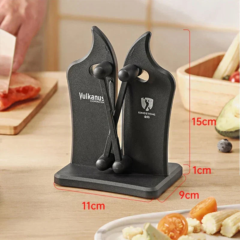 Stainless steel adjustable knife sharpening tool for kitchen knives, ensures razor-sharp edges.