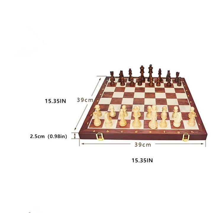 Premium wooden chess set folded for easy storage & travel. Compact classic game board, great gift for chess lovers.