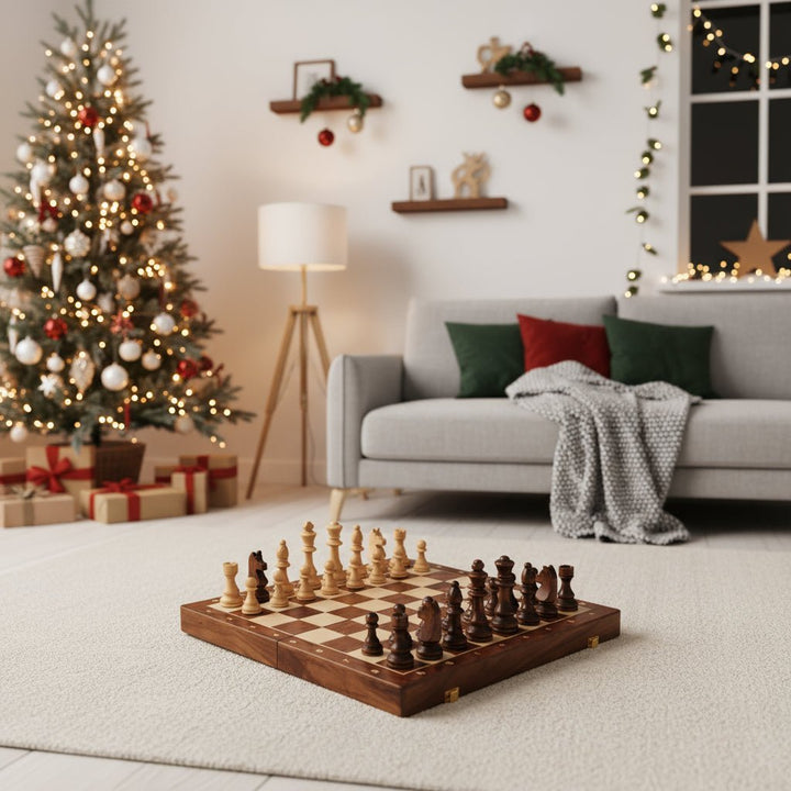 Elegant premium wooden chess set, a perfect gift for adults & kids, with a beautiful walnut board.