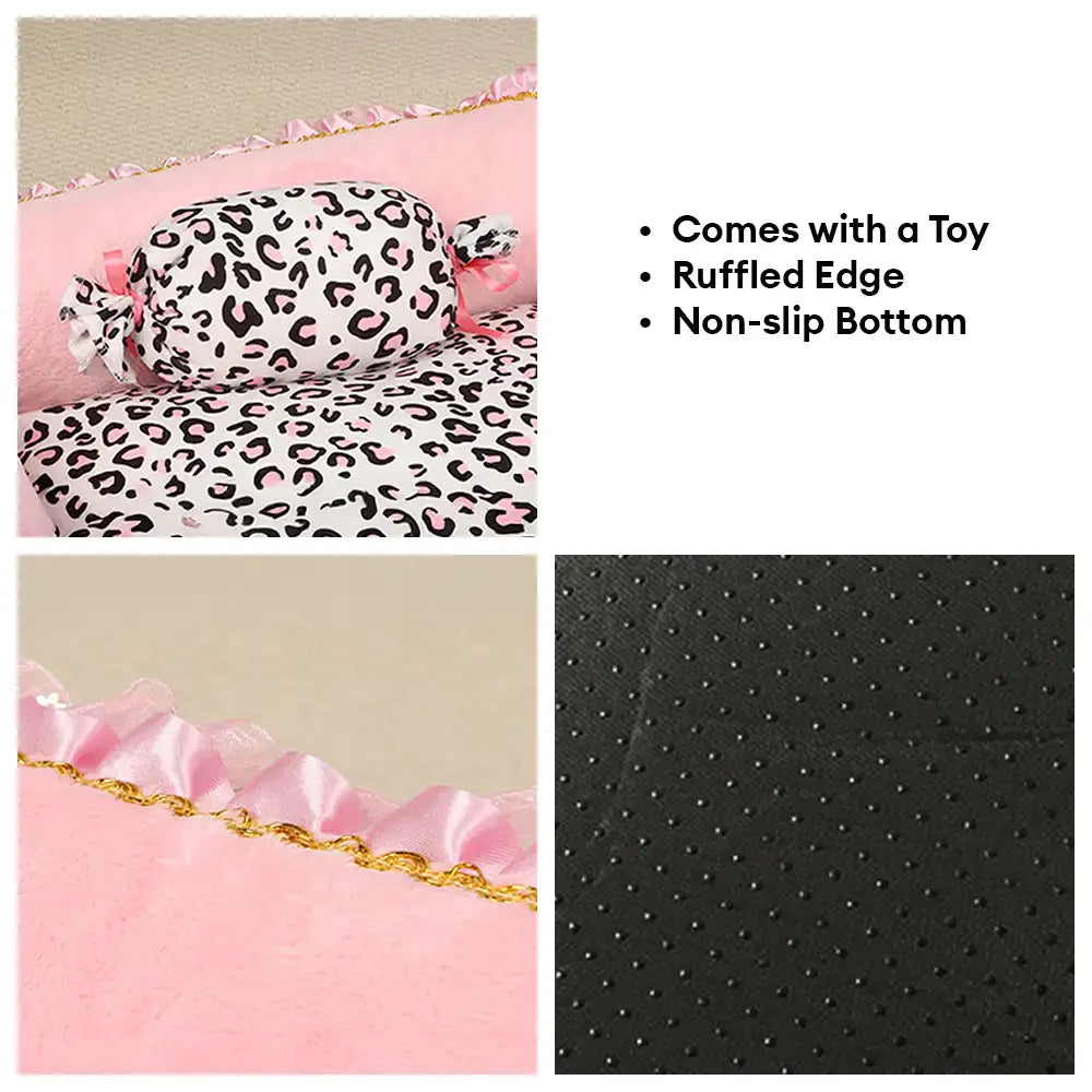 All-season princess cat bed with stylish leopard print pattern, cozy and plush.