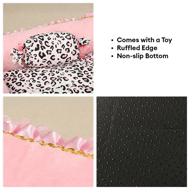 All-season princess cat bed with stylish leopard print pattern, cozy and plush.