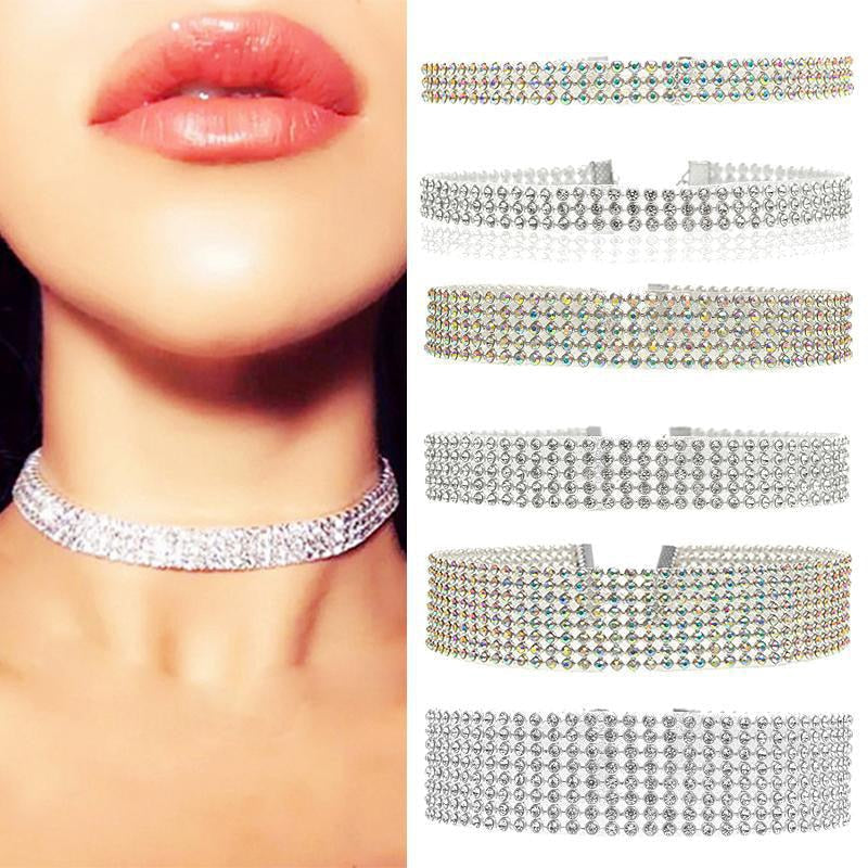 Glamorous women's crystal choker necklace, ideal for evening wear. Elegant statement jewelry.