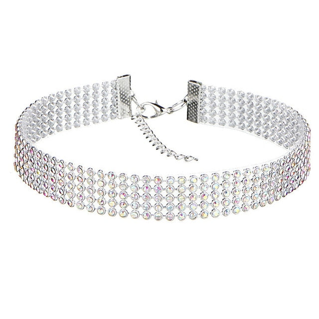 Women's rhinestone choker necklace with clear crystals. Dazzling elegant statement jewelry.