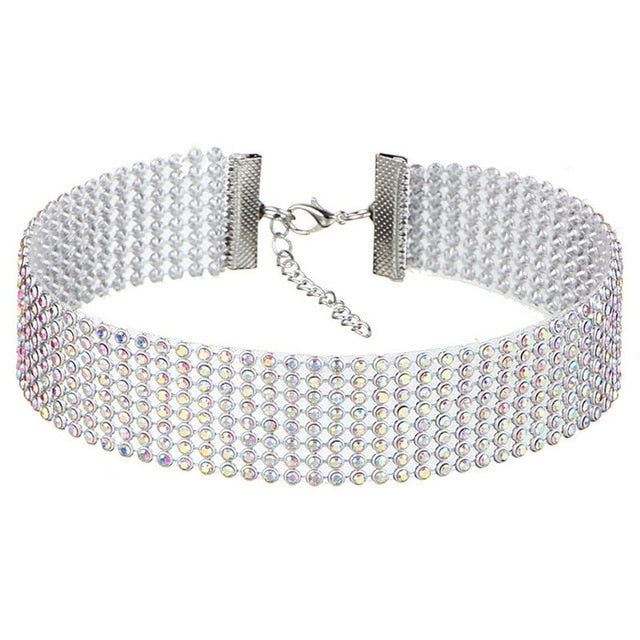 Luxurious women's crystal rhinestone choker necklace. Dazzling sparkling elegant jewelry.