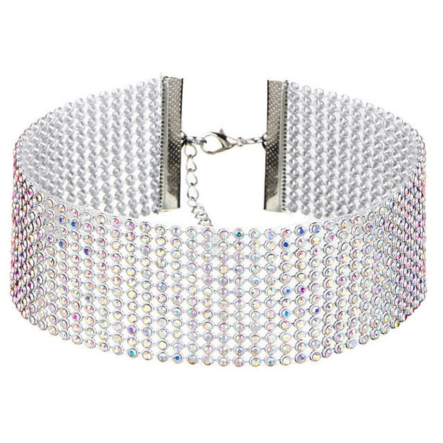 Dazzling women's crystal rhinestone choker necklace. Luxurious sparkling fashion jewelry.