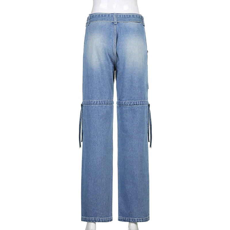 Comfortable women's aesthetic jeans with unique sashes. Elevate your casual fashion with this trendy bottom.