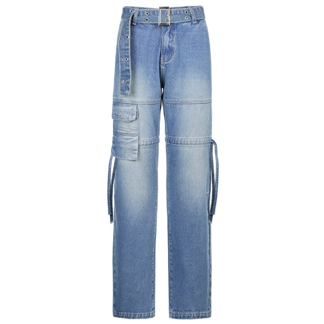 Trendy women's sashes jeans, high-waisted and comfortable. Unique style for modern fashion.