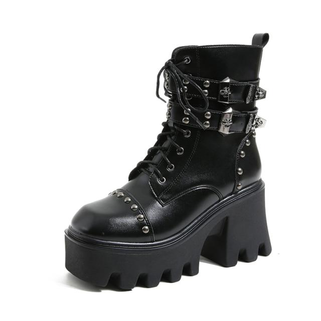 Women's waterproof gothic platform ankle boots. Edgy, comfortable, and perfect for alternative fashion statements.
