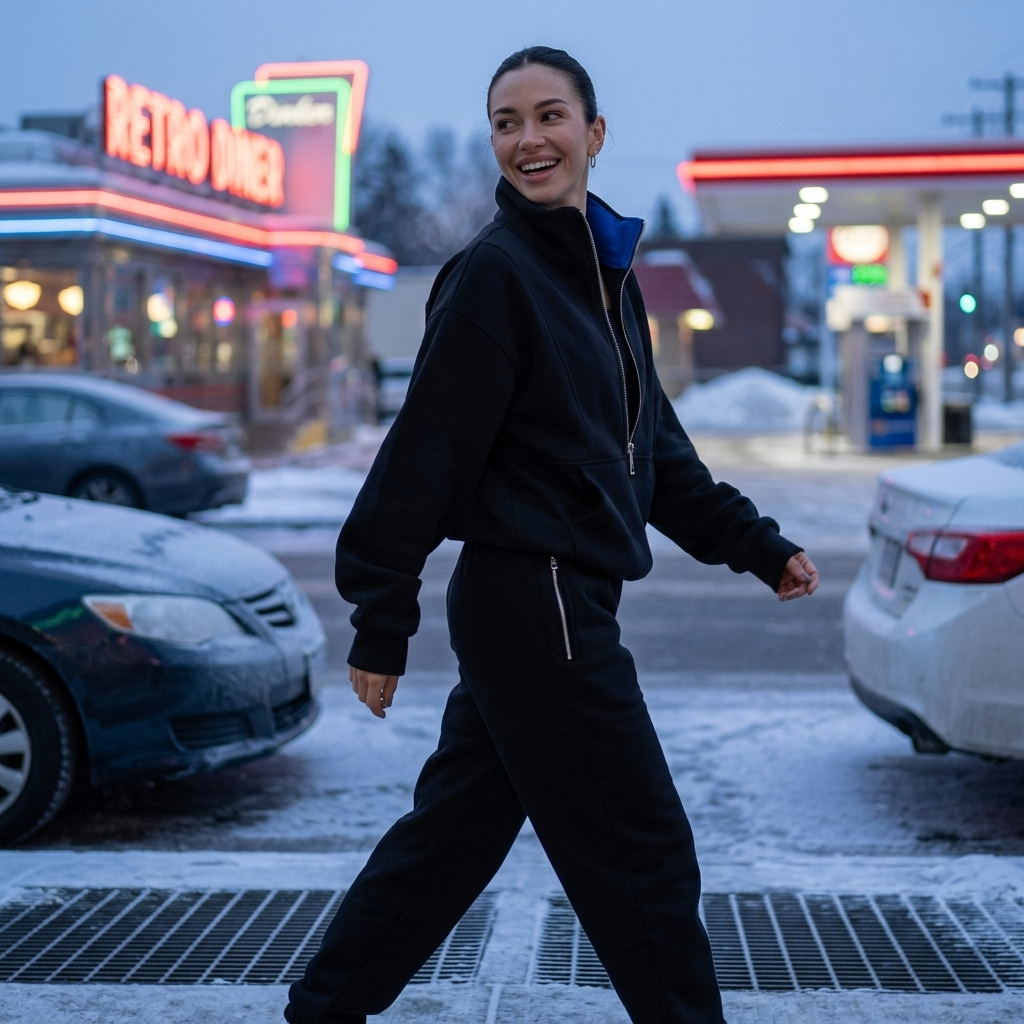 Cozy women's half-zip pullover and high-waisted joggers 2-piece set. Perfect for casual chic or travel.