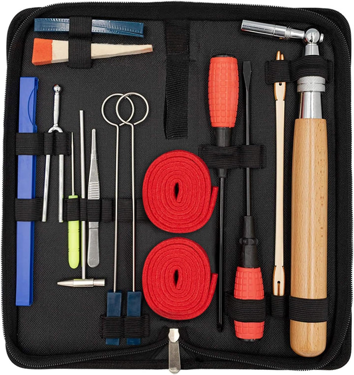 Professional 16-piece piano tuning kit from Arvena with tools, neatly organized in a durable black storage case.