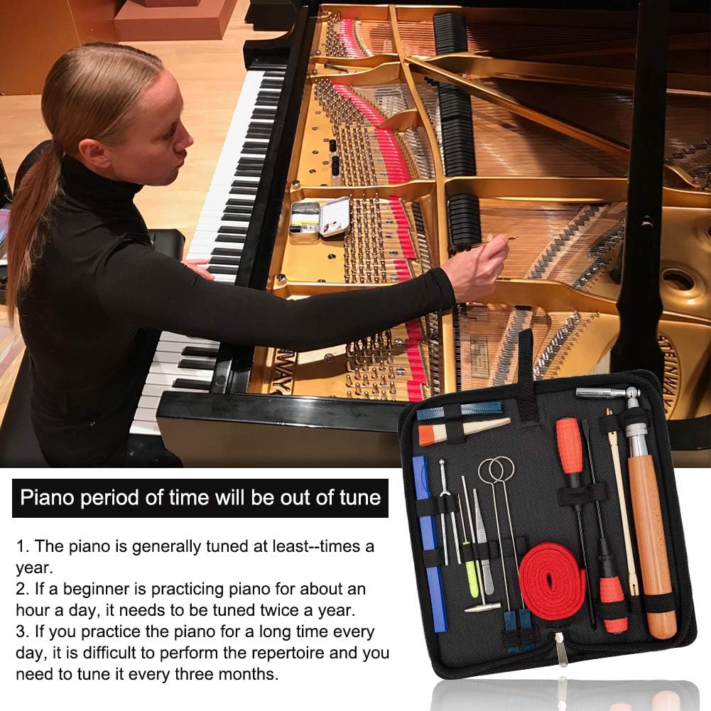 Close-up of essential piano tuning tools: hammers, mutes, and wrenches, perfect for musical instrument repair.
