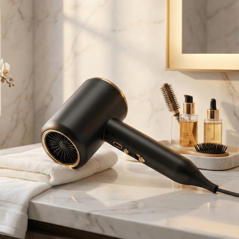 Professional 2400W ionic hair dryer for fast drying, frizz control, and smooth, glossy hair.