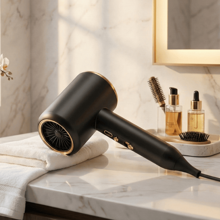 Professional 2400W ionic hair dryer for fast drying, frizz control, and smooth, glossy hair.