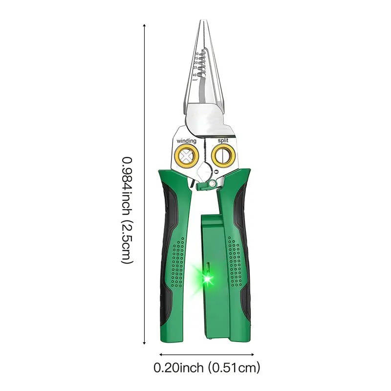 Efficient 8-in-1 wire stripper, crimper, cutter, and tester for all professional electrical wiring tasks.