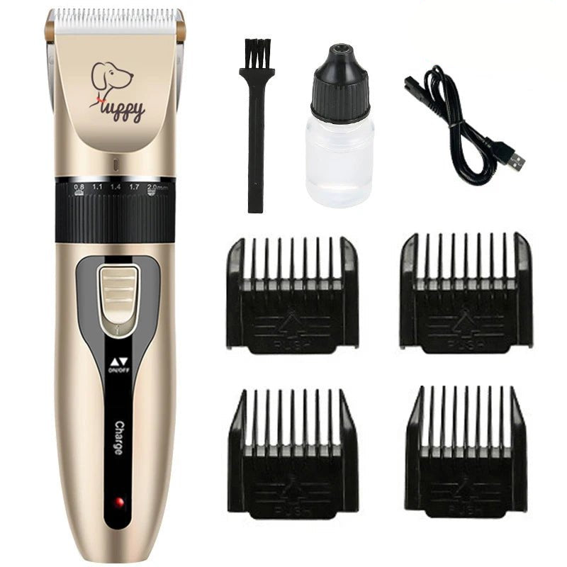 Professional cordless electric pet trimmer kit for quiet dog and cat grooming with ceramic blade