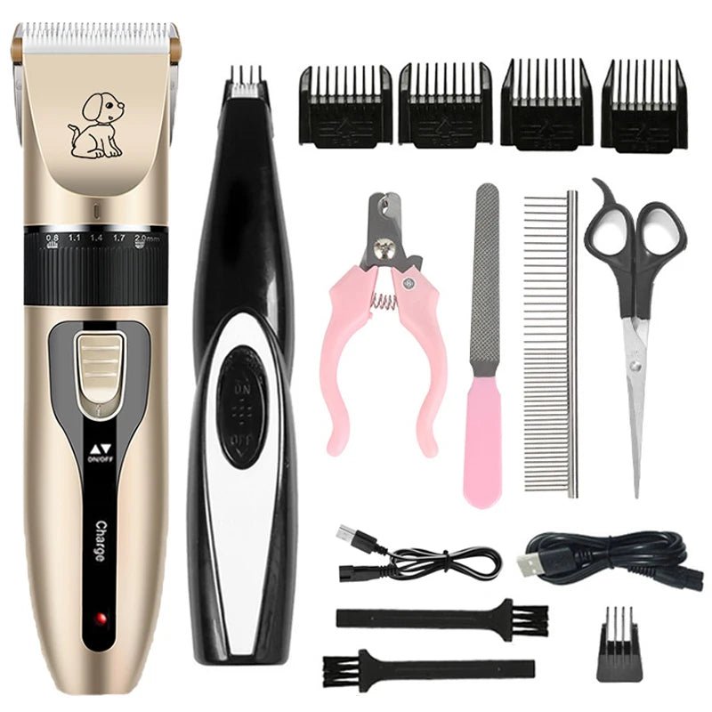 Rechargeable pet grooming clippers with low-noise motor for stress-free dog and cat hair trimming