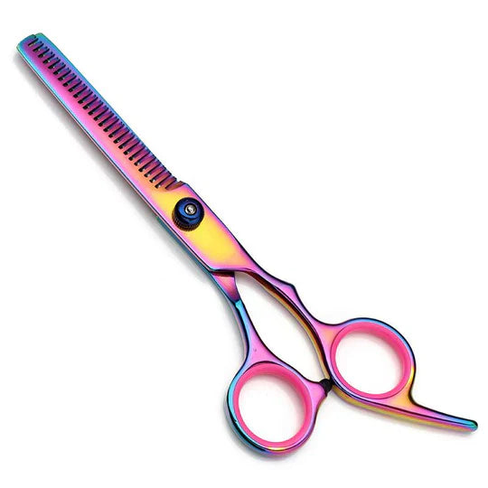 Close-up of dog grooming scissors, showing precision blades for pet care.