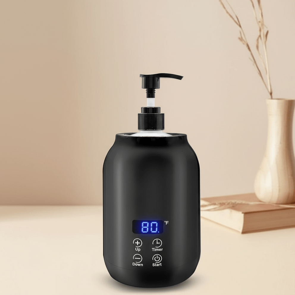 Compact electric massage oil warmer for relaxing warm oil therapy at home, enhances personal wellness.