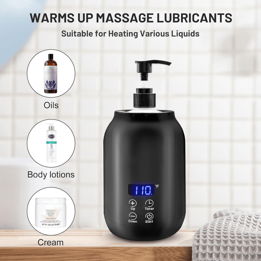 Heated massage oil warmer providing comforting warmth for luxurious spa treatments & home relaxation.