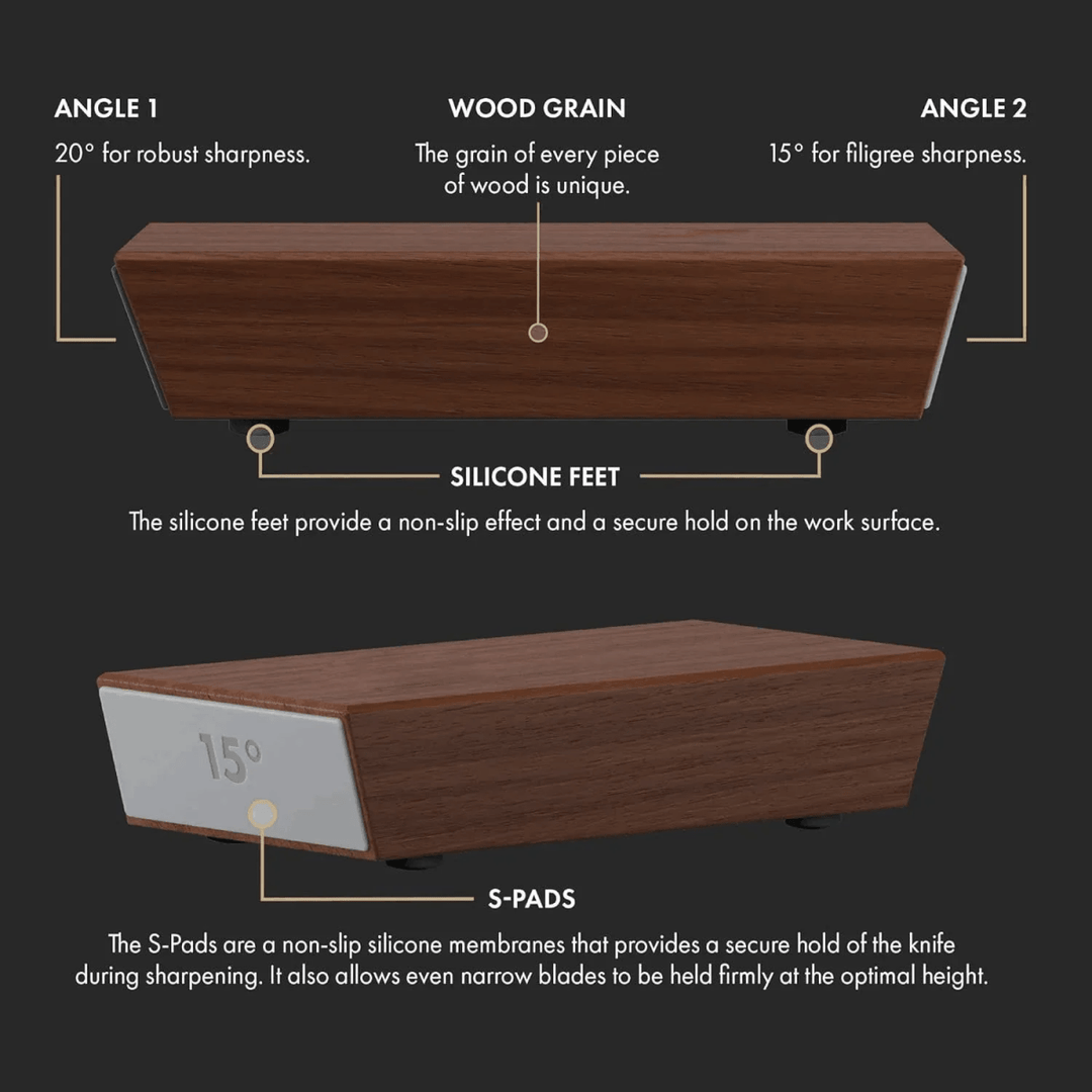 Premium kitchen blade sharpener, designed with a diamond roller and precision ceramic hones.
