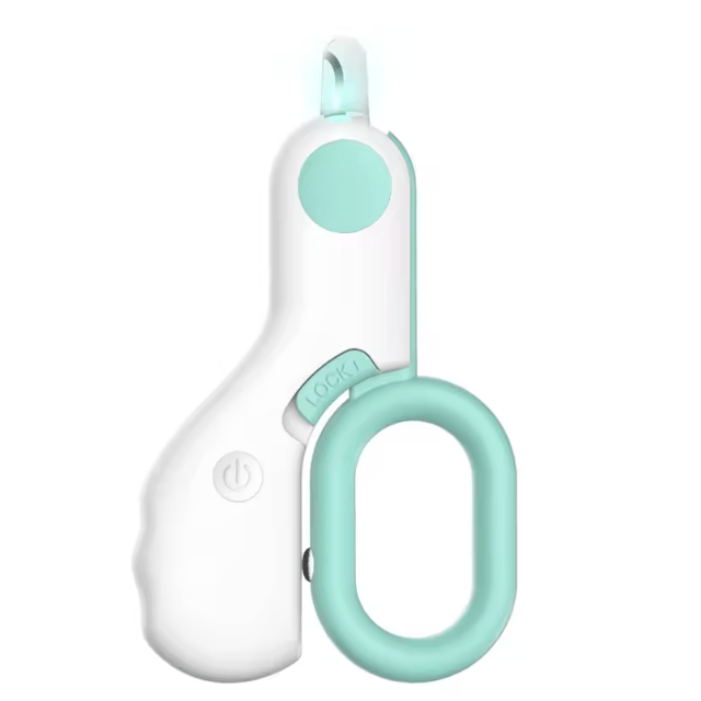 Ergonomic pet nail clippers with LED light, designed for precise and safe trimming during dog & cat nail care