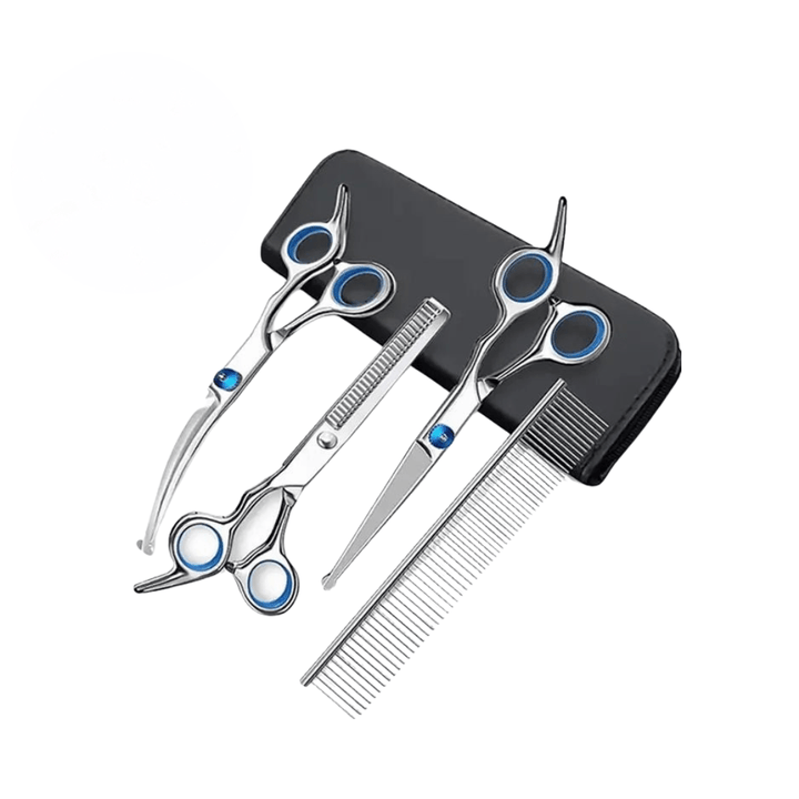 Ergonomic stainless steel pet grooming scissors with rounded tips for dog and cat care safety