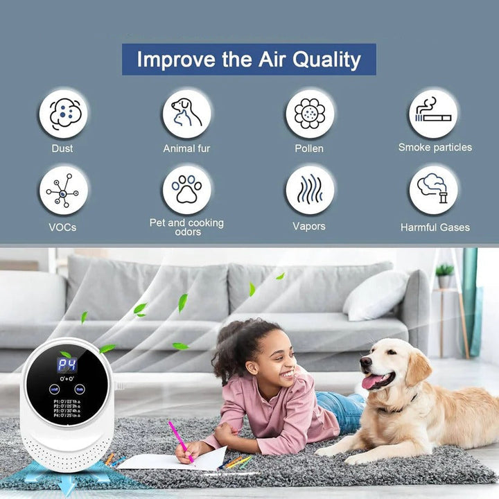 Plug-in automatic odor eliminator device with programmable cycles for continuous indoor air purification.