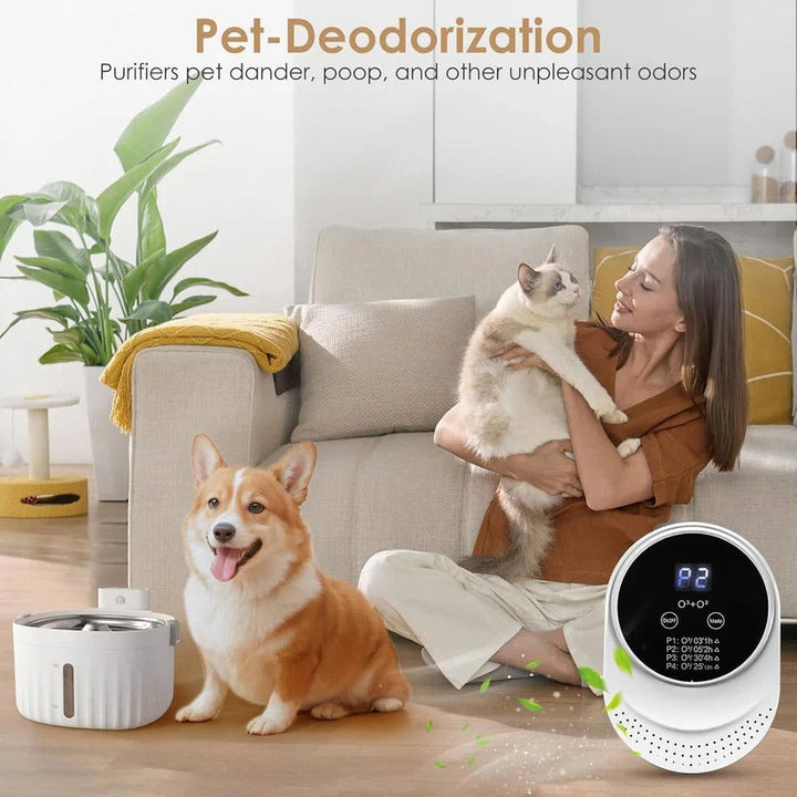 Programmable filterless indoor odor eliminator device using ozone & negative ions for superior air quality.