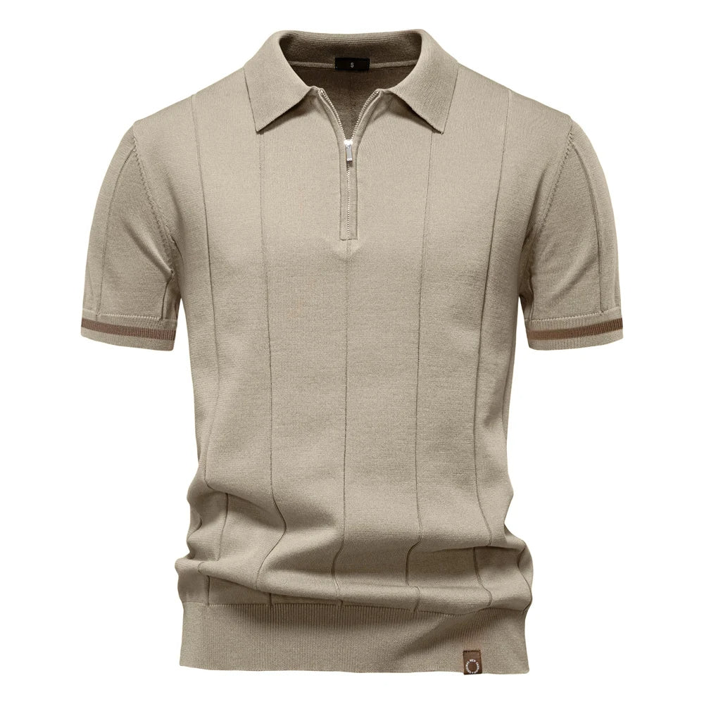 Comfortable men's knit polo shirt with quarter-zip, a stylish and practical addition to men's fashion.