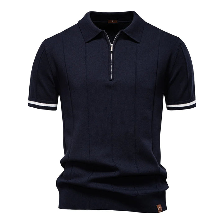 Smart men's quarter-zip knit polo shirt, designed for comfort and a sophisticated, versatile style.
