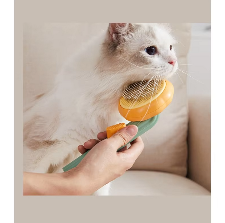Close-up of cat grooming brush bristles designed for comfortable fur removal