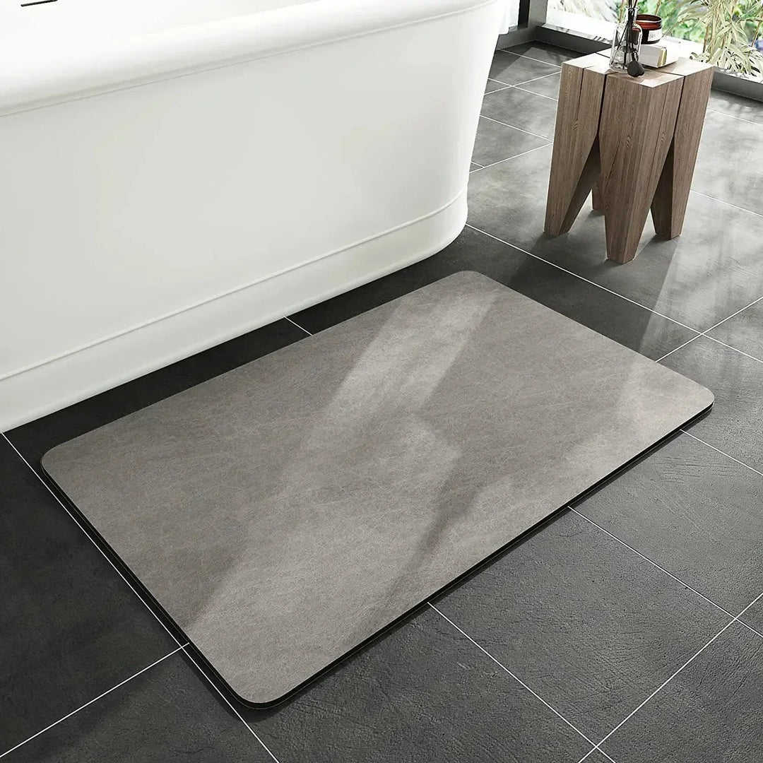Stylish quick-dry diatomite bath mat underfoot, anti-slip & absorbent. Perfect modern bathroom decor.