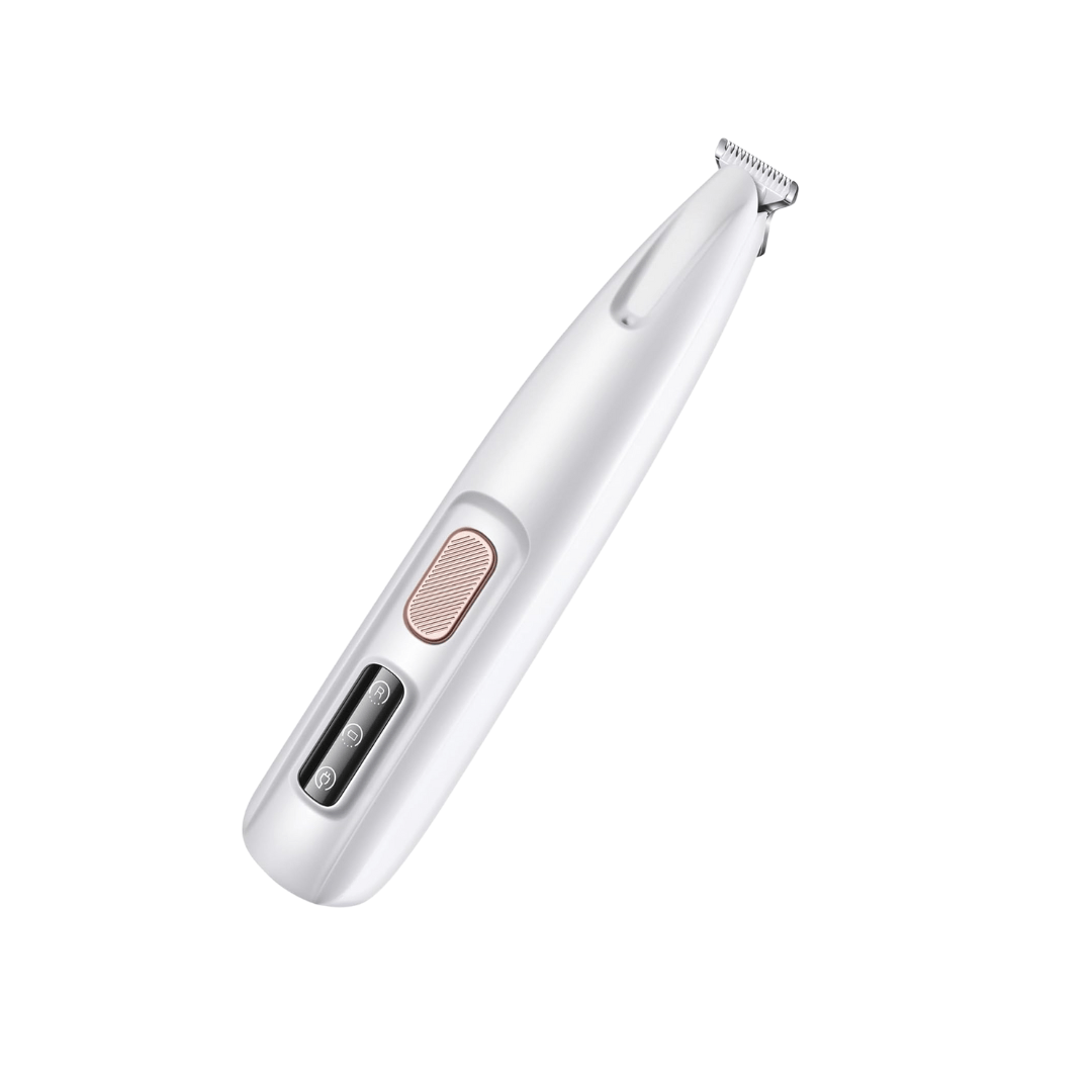 Close-up of quiet LED dog paw trimmer, showing LED light for visibility