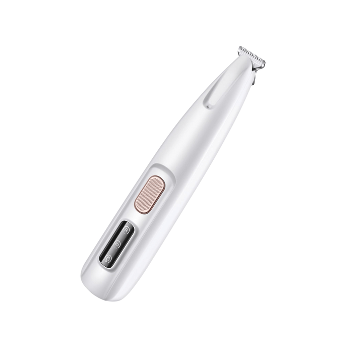 Close-up of quiet LED dog paw trimmer, showing LED light for visibility