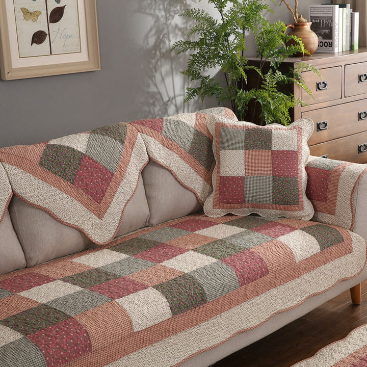 Washable quilted cotton blend couch cover in a neutral color, non-slip, essential home decor.