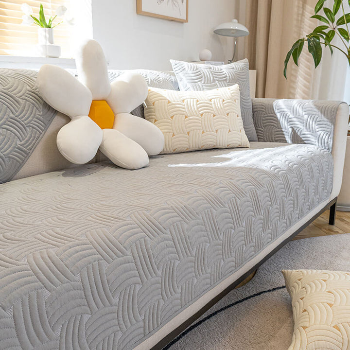 Modern non-slip quilted cotton couch cover for large sectional furniture
