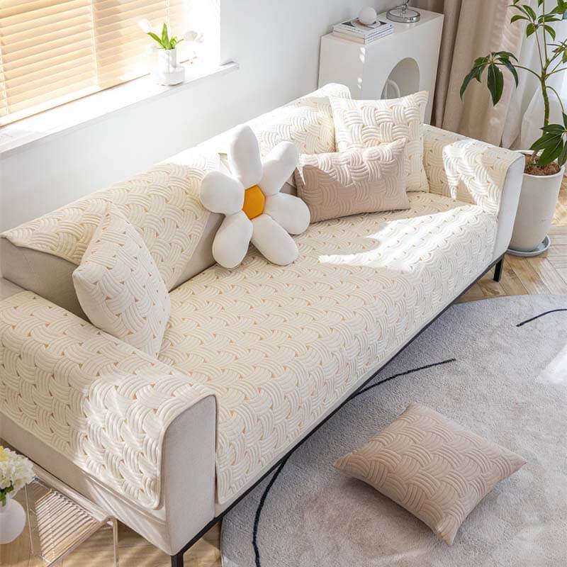 Stylish quilted cotton sectional protector, secure non-slip backing