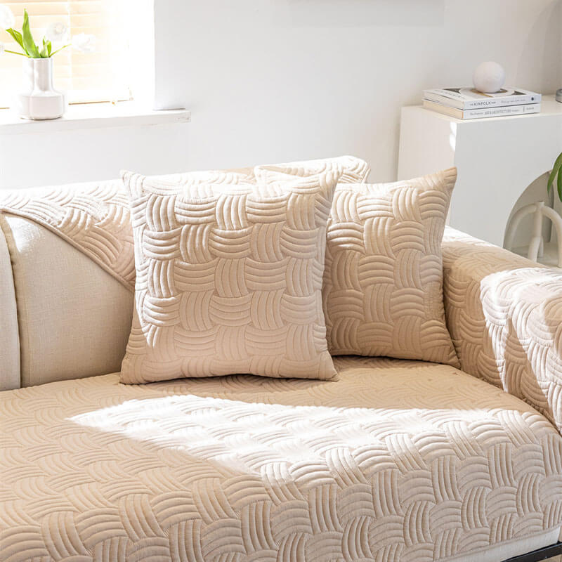 Elegant quilted cotton sectional sofa cover, pet-friendly and easy to clean