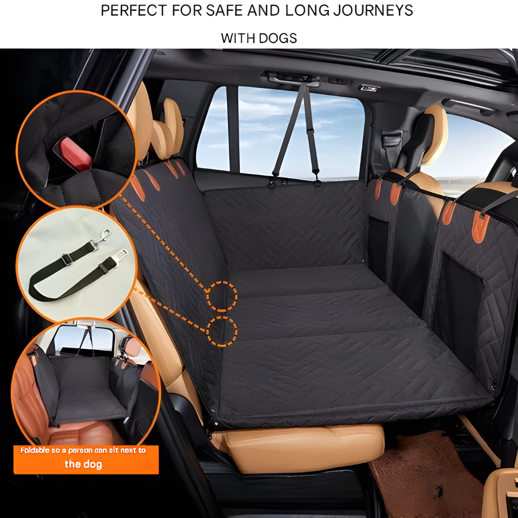 Durable quilted pet bridge for cars, designed as a car protector and stable pet seat for all size dogs.
