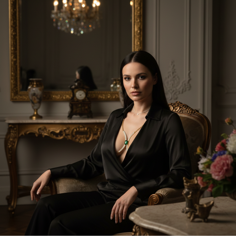 Glamorous women's rhinestone body chain, featuring sparkling crystals. Elegant fashion accessory for the chest.