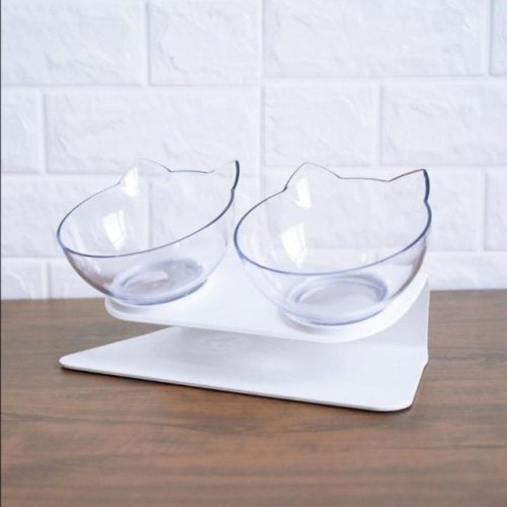 Raised ergonomic double cat bowls for healthy feeding, anti-vomiting, cervical protection.