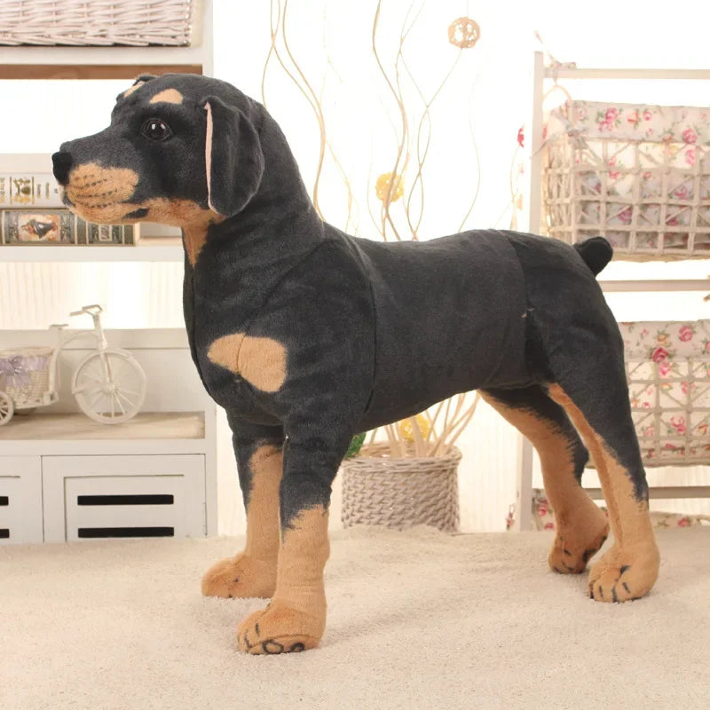 Detailed black dog plush, a high-quality stuffed animal ideal for play or display.