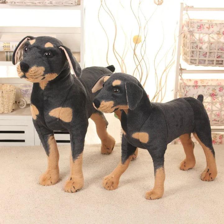 Cute black dog stuffed animal, a realistic plush toy great for kids and photography props.
