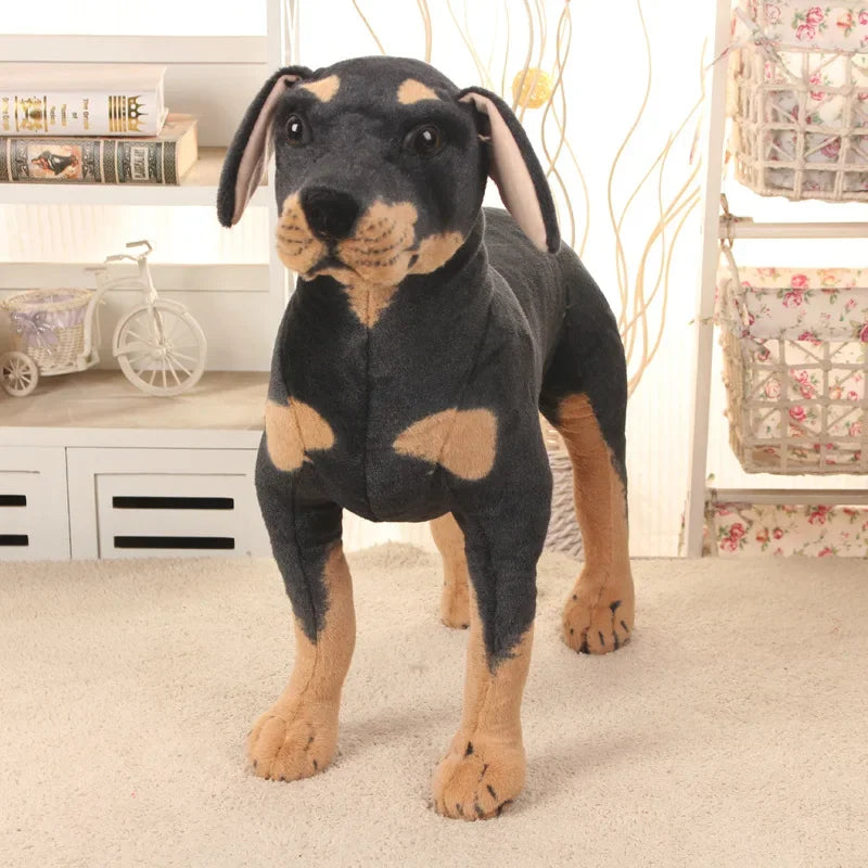 Cuddly realistic black dog plush toy, a beloved companion for all ages.