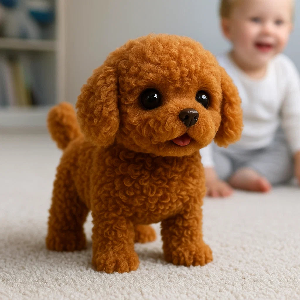 Eco-friendly realistic pet plush puppy, soft PU interactive toy for kids