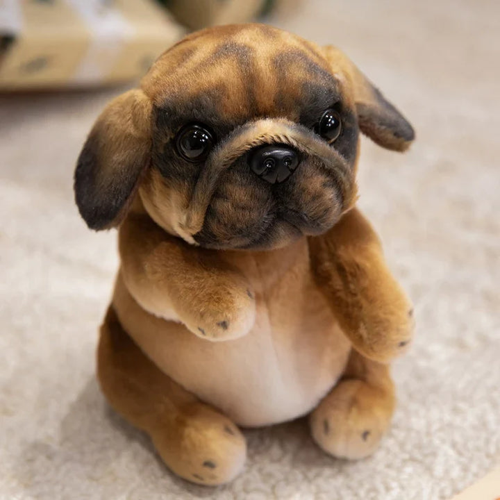 Detailed pug and poodle plush, realistic stuffed animal, perfect for kids or collectors.
