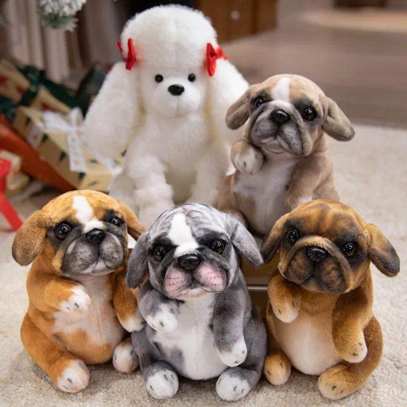 Unisex realistic pug plush toy, detailed fur texture, cute animal companion for kids.