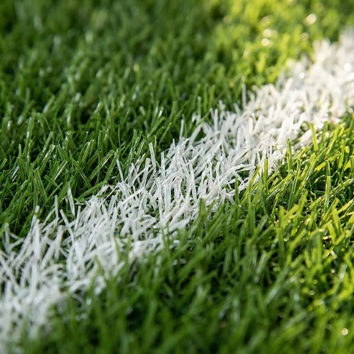 Flowique soccer field area rug with wave design for indoor/outdoor use. Durable, non-slip sports decor for any room.