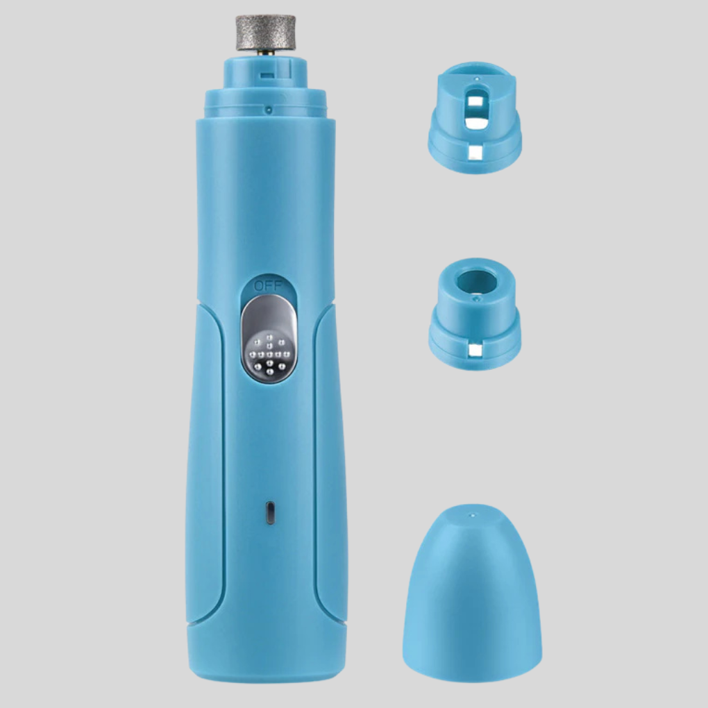 Rechargeable electric pet nail grinder for small dogs and cats, quiet operation for stress-free grooming.