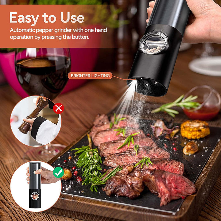 Enjoy fresh flavors with this rechargeable electric salt & pepper grinder set, a must-have kitchen gadget.